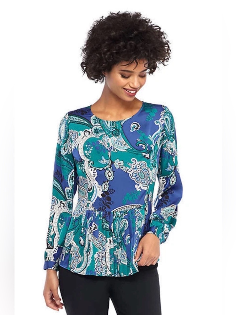 The Limited Blue & Teal Paisley Peplum Top Size Large